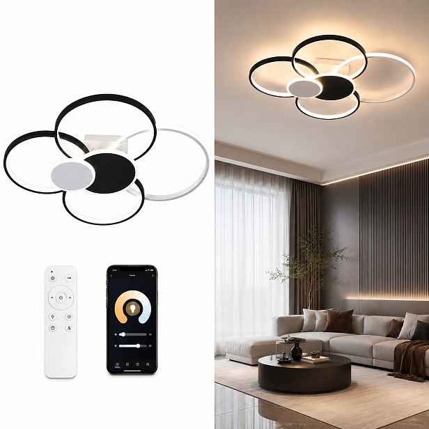 Stropní Svítidlo Černobílá Led S Možností Stmívání 80 CM S Dálkovým Ovládáním 81 W