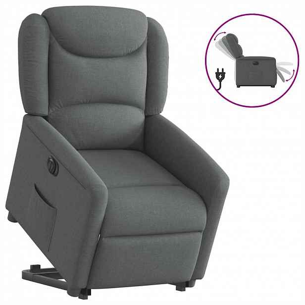 vidaXL Elektrické zvedací polohovací křeslo tmavě šedé textil