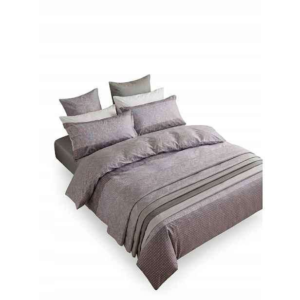 Sada Povlečení 100% Bavlna Velikost 160X200 2 Povlaky 70X80 Šedé Pruhy