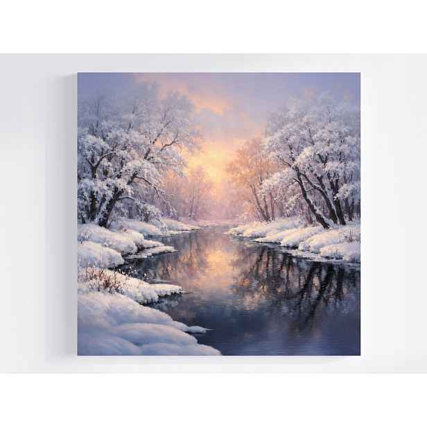 Obraz Na Plátně Canvas Krajina Venkovní Řeka Stromy Zima Sníh Slunce 60x60