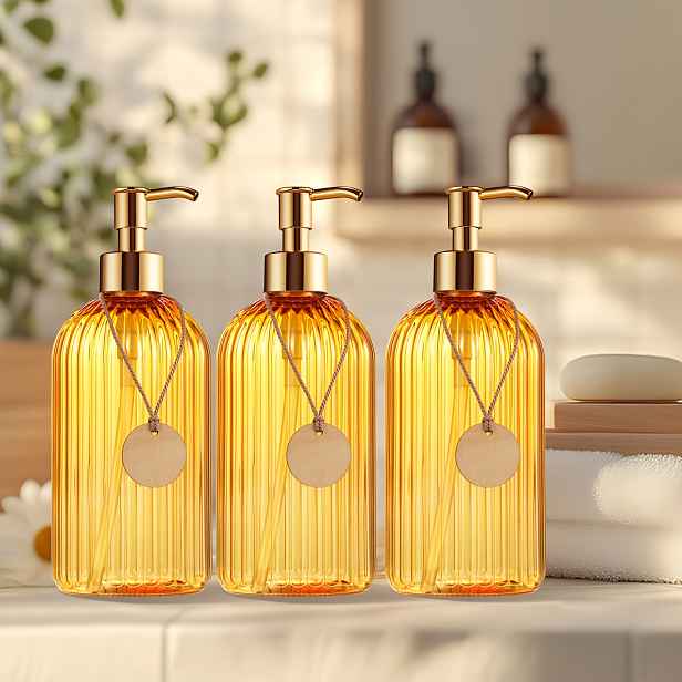 TEMU GAONLY Moderní zlatá designová sada lahviček s pumpičkou 500 ml ( Oz) Plnitelný dávkovač šamponu a kondicionéru Prázdné plastové lahve do sprchy