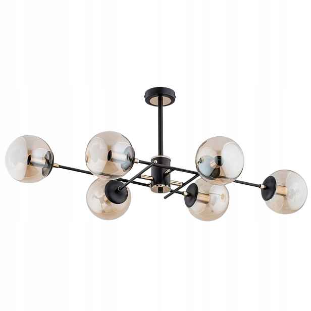 Moderní lustr černé zlaté skleněné jantarové koule 6 bodů 96 cm Alfa