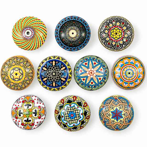 Keramické knoflíky boho barevné pro zásuvky, 10 ks, 38 mm