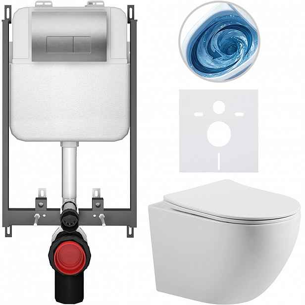 Kompletní WC set Basic/Cesso - bílá lesklá - WC tlačítko Modulo/Stříbrná - pro zazdění - 49x36 cm - 8050BD86011