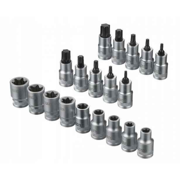 Nástavce Torx T20-T70 a E10-E24 1/2" Parkside, 19 dílů v praktickém balení