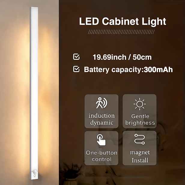 TEMU NBBUFF LED světlo s pohybovým senzorem, tři teplotní nastavení, nekonečné stmívání, 360° panoramatická detekce, USB dobíjecí, elektronické