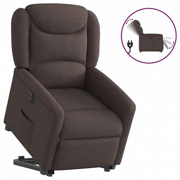 vidaXL Elektrické zvedací polohovací křeslo tmavě hnědé textil