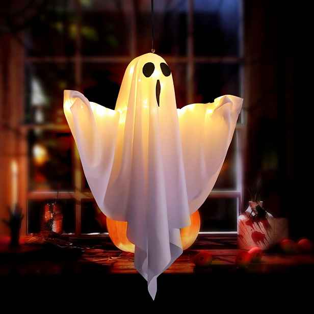 Dekorace na Halloween, závěsný duch s Led světlem