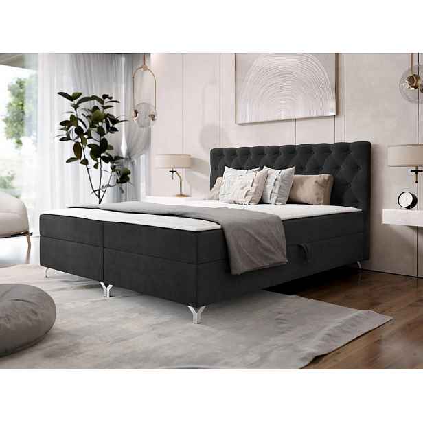 Kontinentální manželská postel 140x200 JILES - černá + topper ZDARMA