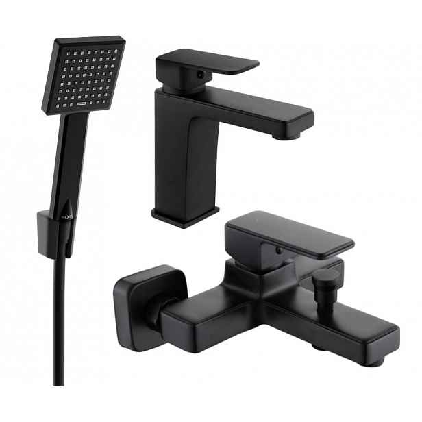 MEXEN - Cetus R45 Set umyvadlové a vanové baterie s příslušenstvím, černá 744303R45-70