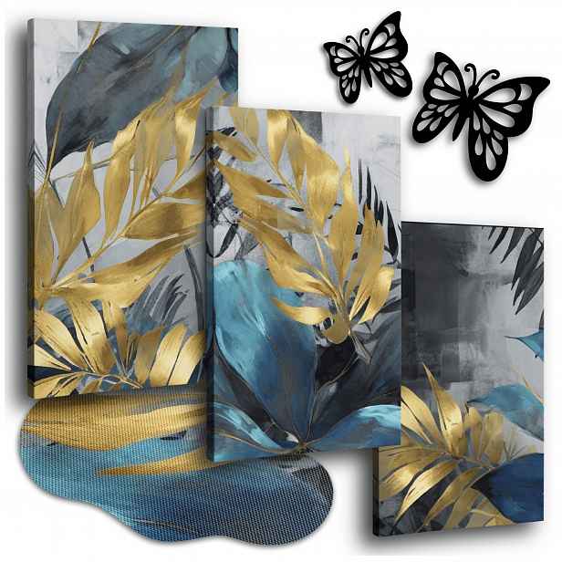 Obraz Na Plátně Zlaté Listy 120x50 cm Obrazy Do Ložnice Stěna Triptych