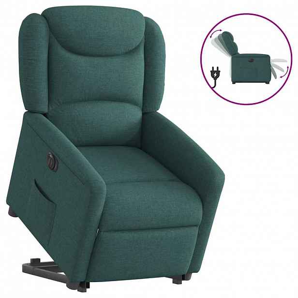 vidaXL Elektrické zvedací polohovací křeslo tmavě zelené textil