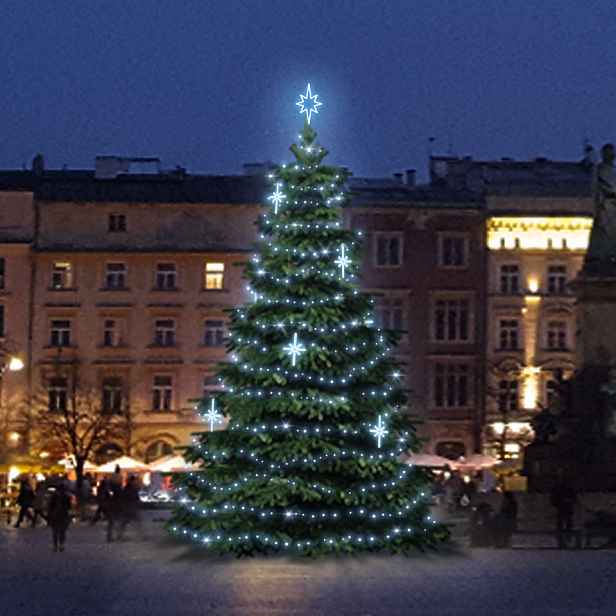 LED světelná sada na vánoční stromy vysoké 9-11 m, ledová bílá s dekory DZ113S3
