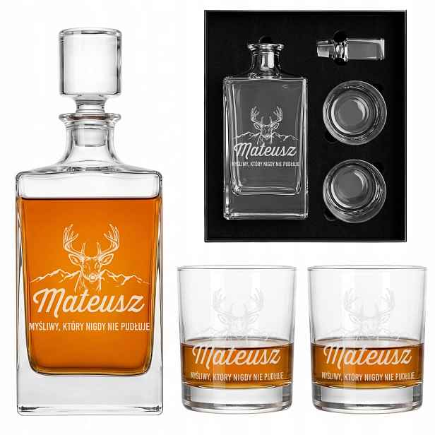 Sada Karafa 850 ml 2 sklenice na whisky Gravírování Dárek Myslivecký les