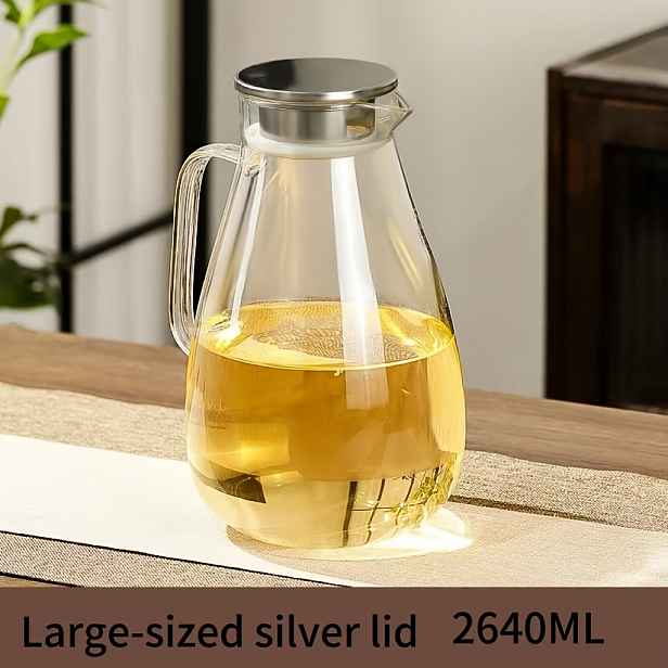 TEMU 2640ML/89.28OZ, Extra velký kanvár na vodu s rukojetí, víkem s filtrem, ideální pro letní džusy, nápoje, kávu a víno, borosilikátové sklo,