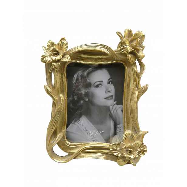 Zlatý – rámeček na fotografii zdobený Květinami – 27 X 21 CM