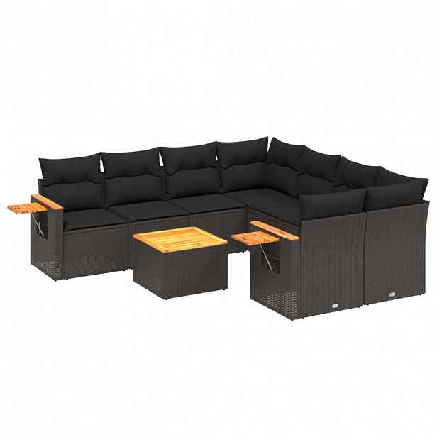vidaXL 9dílná zahradní sedací souprava s poduškami černá polyratan