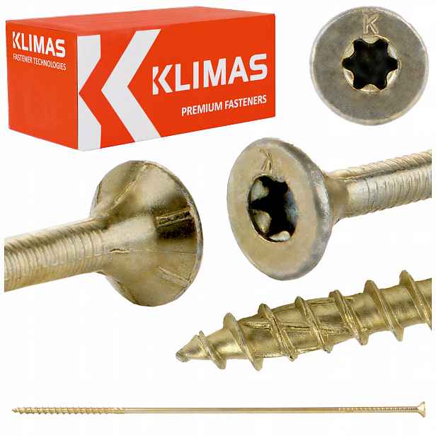 Vruty do dřeva Torx 6x300 mm 100 ks kuželové tesařské Klimas Wkcs