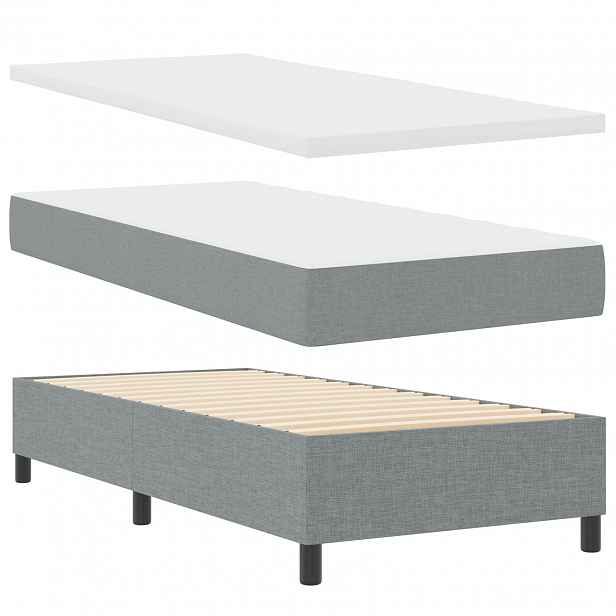 vidaXL Postel s boxspringem s LED pásky Světle šedá 90 x 190 cm textil