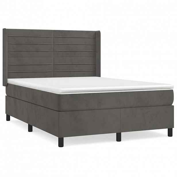 vidaXL Box spring postel s matrací tmavě šedý 140 x 190 cm samet