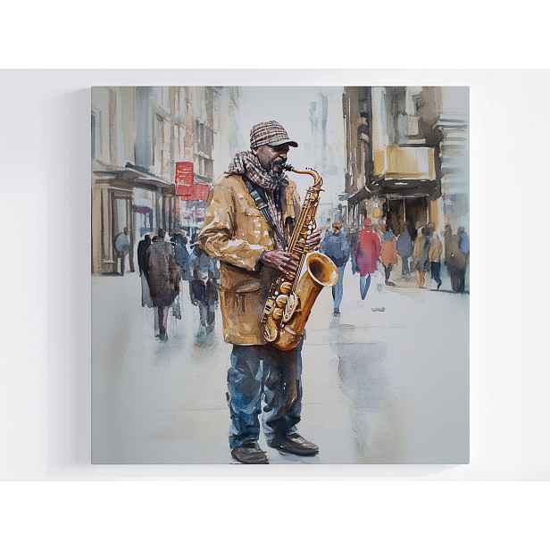 Obraz Na Plátně Canvas Saxofonista Ulice Jazz Akvarel Město 50x50