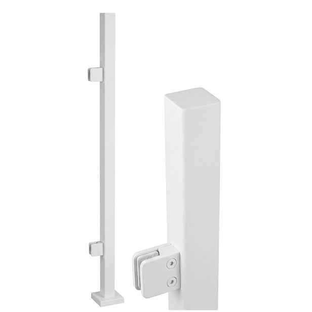 Startovací Sloupek 110 cm pro skleněné zábradlí Bílý nerezový 40x40 Loft