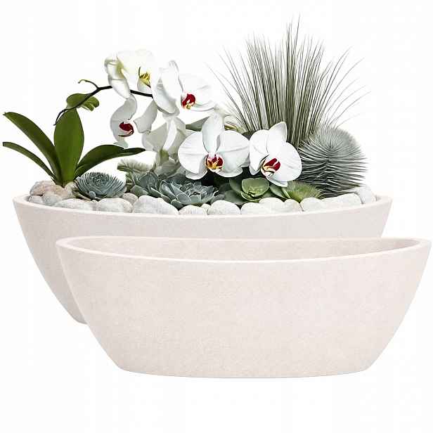 Velký Zahradní Květináč 60X20 CM Krémový Japandi Na Terasu Do Obývacího Pokoje