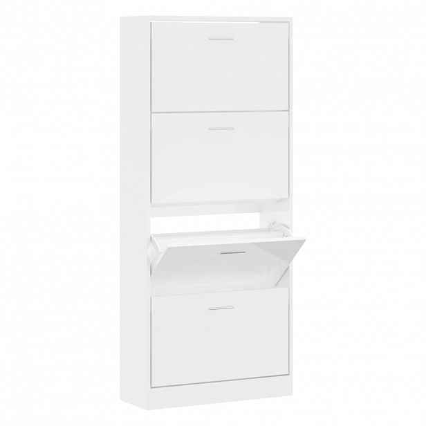 vidaXL Botník bílý s vysokým leskem 63x24x147 cm kompozitní dřevo