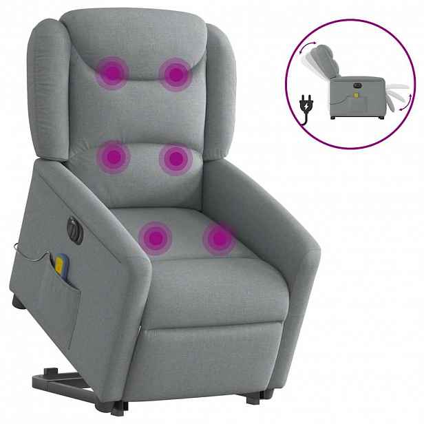 vidaXL Elektrické zvedací masážní polohovací křeslo světle šedé textil
