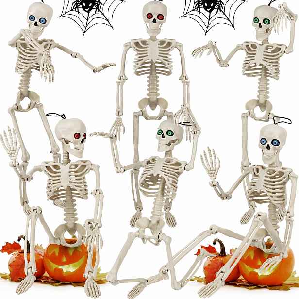 Kostry Halloween 6 Ks 40 CM Bílé Pohyblivé Klouby Oči Dekorace
