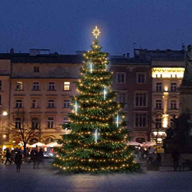 LED světelná sada na vánoční stromy vysoké 9-11 m, teplá bílá s padajícím sněhem