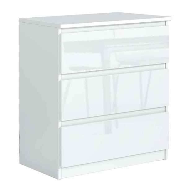 MASSENO KOMODA NUDO, 70/78,5/39 cm se 3 zásuvkami a dvířky, bílá