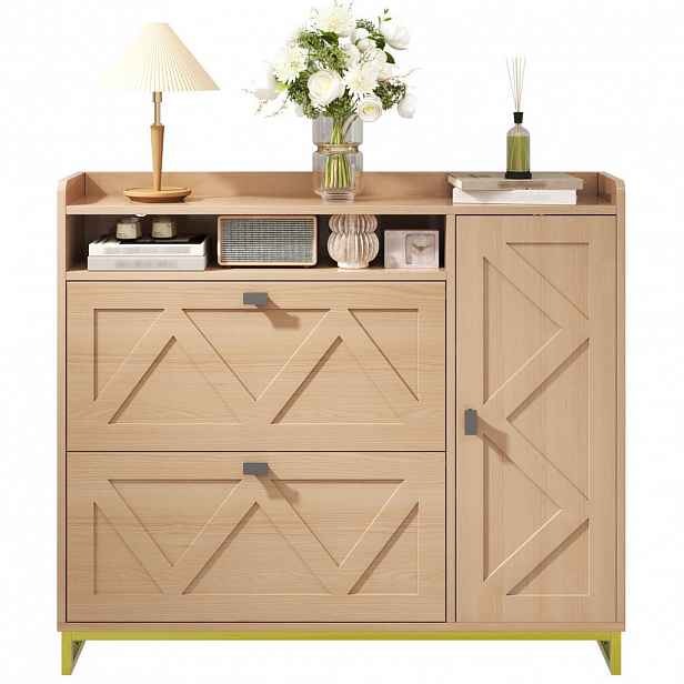 OKWISH BOTNÍK 110/24/100 cm přírodní z MDF s výklopnými dvířky a boční skříňkou