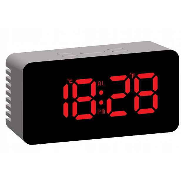 Šedý Červený Čitelný Led Budík S Teploměrem Jvd SB3658.7 Alarm