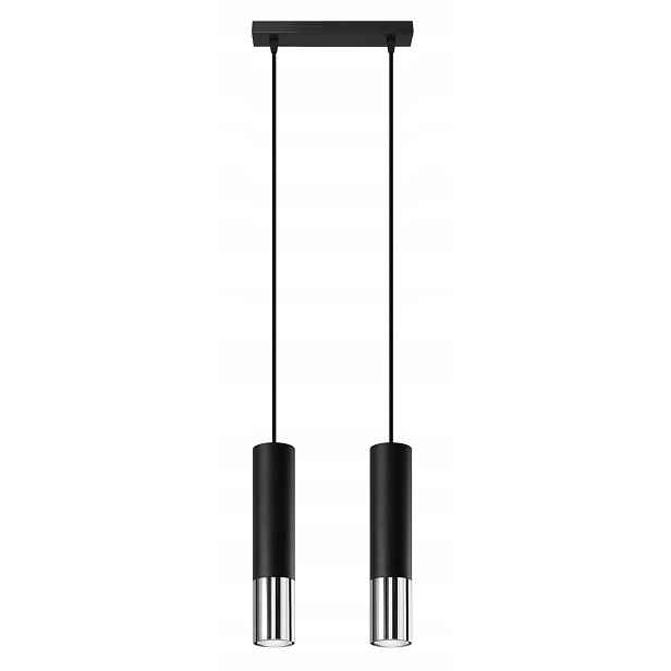 Sollux Závěsná lampa dvojitá černá stříbrná 2 tuby nad stůl ostrov bar