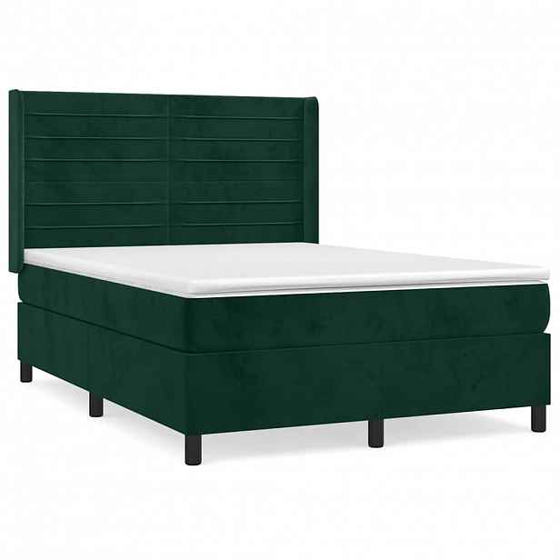 vidaXL Box spring postel s matrací tmavě zelená 140x190 cm samet