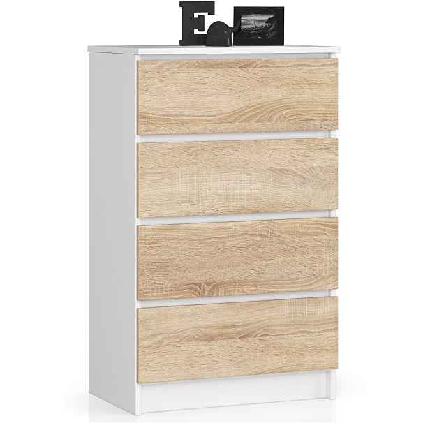 Ak furniture Komoda Kuba 60 cm - 4 šuplíky bílá/sonoma