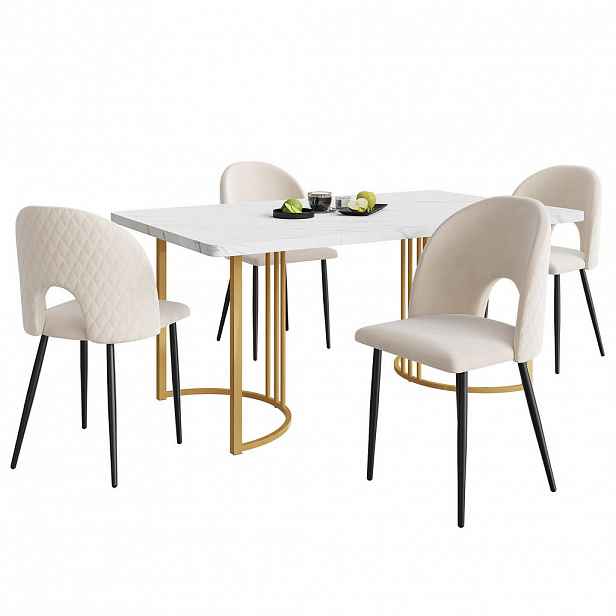 FLIEKS JÍDELNÍ SET MDF 4 Židle Bílý Béžový 140x80cm