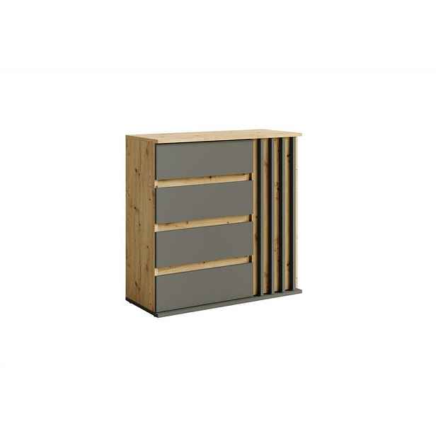MASSENO KOMODA DALIA, 80/79,7/34 cm se 4 zásuvkami, počet dvířek: 1, dub Artisan