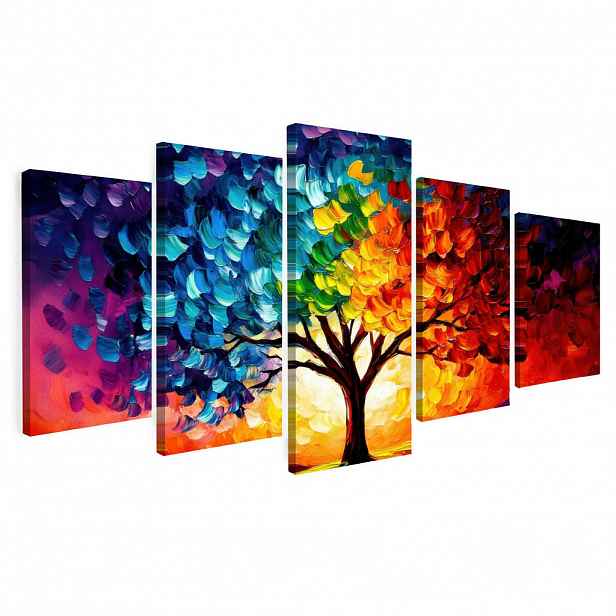 MuchoWow OBRAZ NA PLÁTNĚ 5dílná sada Strom - barevný - vzhled barvy - abstraktní 100x50 cm