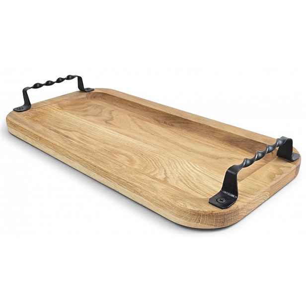 Podnos s kovovými úchyty číšnický dřevěný na servírování 40x20 cm