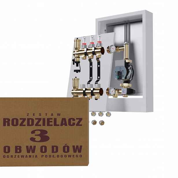 Rozdělovač pro podlahu, 3 podlahové vytápění, nástěnná skříňka Pex