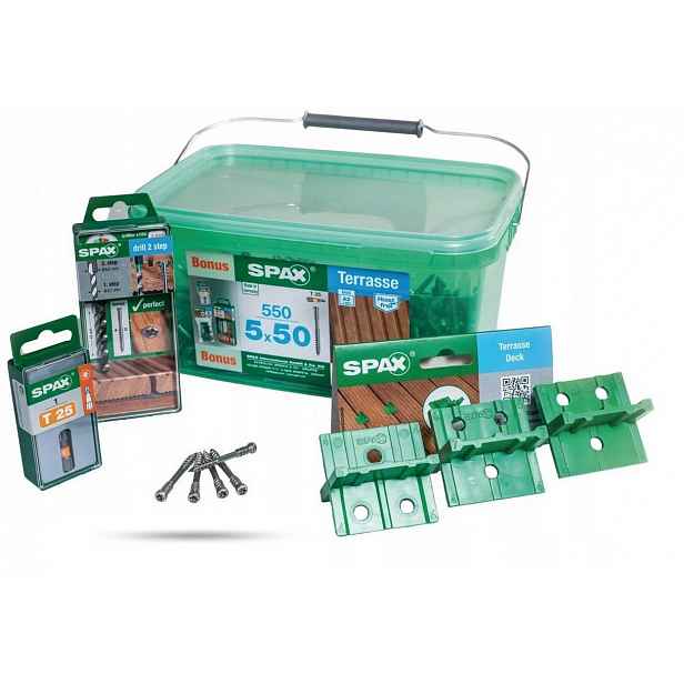 Spax-D Set Terasové vruty do dřeva 5x50 A2 TX25 550 Ks Bonus
