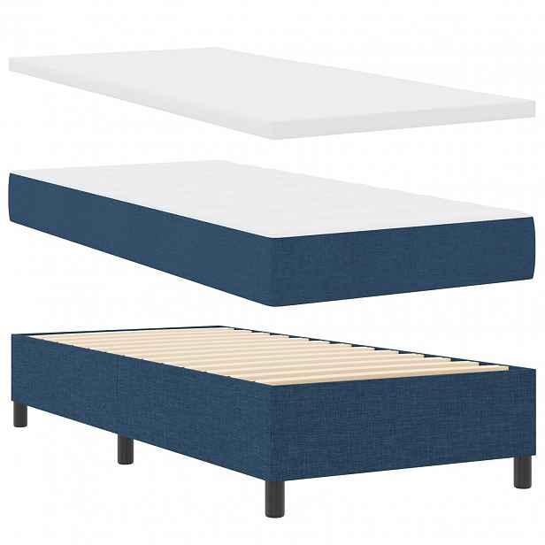vidaXL Postel s boxspringem s LED pásky Modrá 90 x 190 cm textil