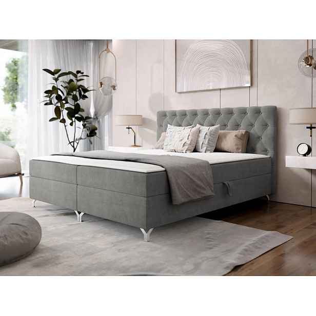 Kontinentální manželská postel 160x200 JILES - šedá + topper ZDARMA