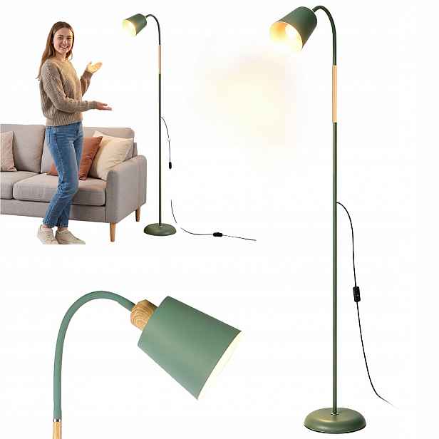Moderní stojací lampa 150 cm, zelené stínidlo, E27 vypínač