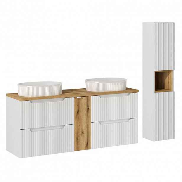 Petits-meubles KOUPELNOVÝ NÁBYTEK 140.4cm Riva 2er-Set Bílá a dřevo