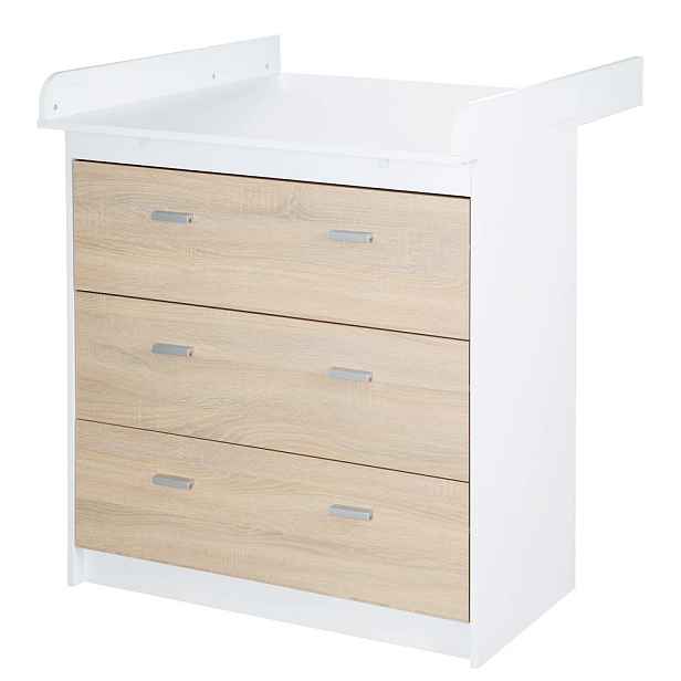 Vysoká dětská komoda v dekoru dubu s přebalovacím pultem v bílo-přírodní barvě 89x98 cm Gabriella – Roba