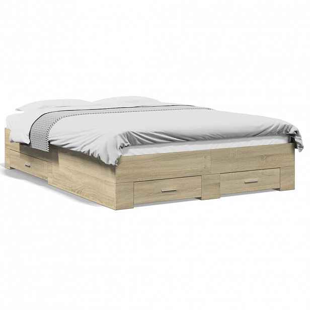 vidaXL Rám postele se zásuvkami dub sonoma 140x190 cm kompozitní dřevo