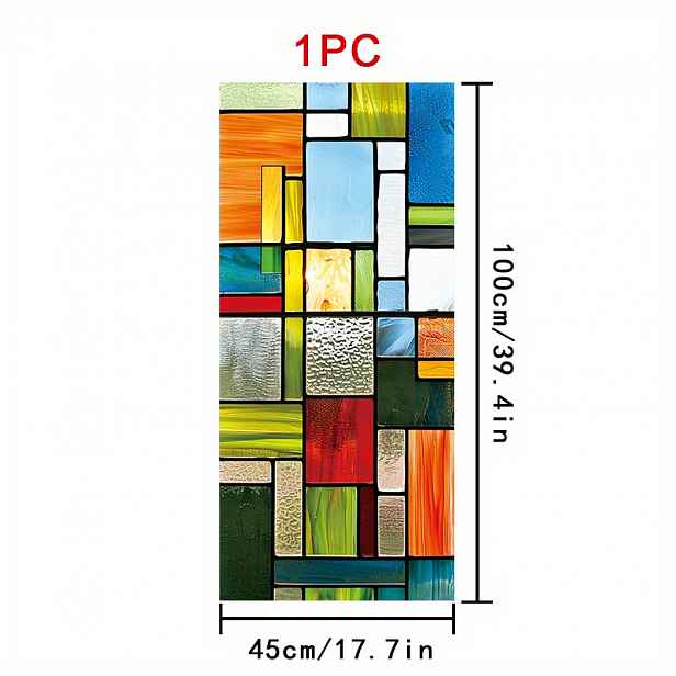 TEMU 2D plochá fólie - 2D plochá fólie - 1 role 2D ploché fólie s geometrickými vzory ve stylu vitráže, 45 x 100 cm, matný PVC materiál, staticky